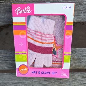 Barbie Girls Pink and White Hat & Glove Set